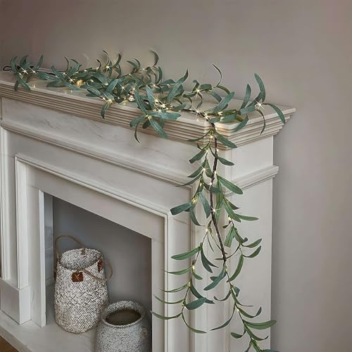 Ghirlanda di ulivo con luce fatata, ghirlanda di vite di ulivo, ramoscello artificiale utilizzato per Natale, primavera, camino, caminetto, decorazione per interni