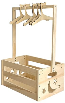 Holz Babykorb Geschenk Mit Griff Mit 5 Stück Kleiderbügeln 33x23x51.5cm Babyparty Schrank Geschenk Korb Neugeborene Dusche Baby Shower Wäschekorb Für Geburtstage Babypartys Weihnachten Neue Eltern