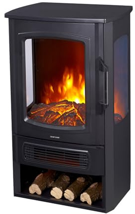 GF CORE Cheminée électrique Ember avec feu LED 3D réaliste - Cheminée électrique sur pied avec chauffage et feu de cheminée, max. 2000 W, 50 x 80,5 x 38,5 cm