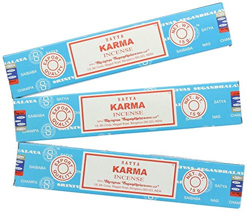 Lot de 3 paquets de bâtonnets d'encens Satya Nag Champa - Parfum Karma