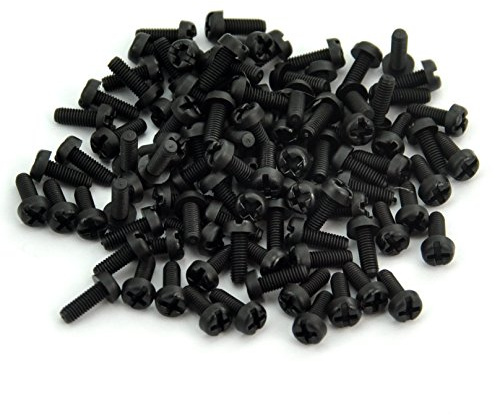Electronics-Salon 100pcs M3 x 8mm Nylon Machine Screw, Black, Combination Phillips-Slotted Drive, Pan Head, Metric