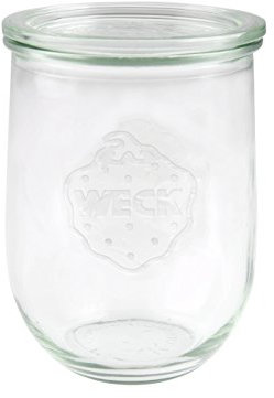 6 Weck tarros de conservas (, forma de tulipán 1,0 litros rr100 con accesorios, en caja original Weck Selección