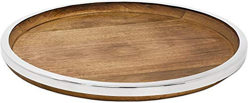 EDZARD Bandeja Cincinnati, Madera de Mango y Acero Inoxidable, diámetro 40 cm,