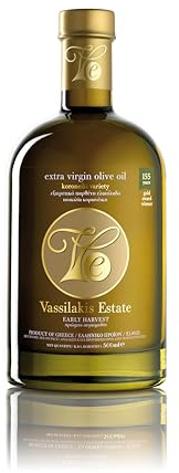 Vassilakis Estate Natives Olivenöl Extra aus Kreta 500ml | Kaltgepresst aus Koroneiki-Oliven – Glasflasche 500 ml – Sehr Niedriger Säuregehalt < 0,3%