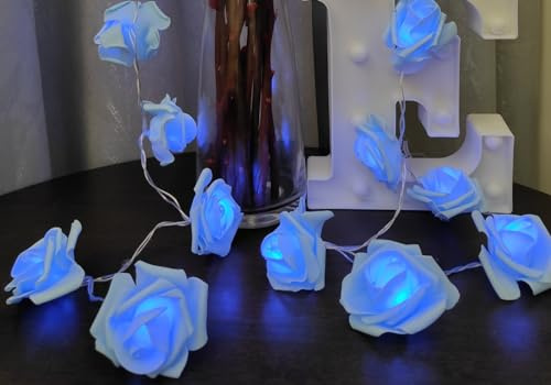 Fantasee LED-Rosen-Lichterkette, batteriebetrieben, für Hochzeit, Zuhause, Party, Geburtstag, Festival, Innen- und Außendekoration, Blau Rose Blau Licht, 20LED