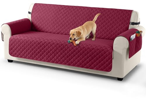 TAOCOCO Sofa Überzug, Sofabezug Wasserdicht Mit Gummiband，Wohnzimmer Anti-Rutsch Gepolsterter Sofaschutz für Haustiere, Katzen, Hunde, Spielende Kinder(Weinrot, 3 Sitzer)
