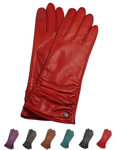 AKAROA ESTD 2019 Lederhandschuhe Damen BEA, Touchscreen Funktion, italienisches Leder, recyceltes Strickfutter aus 50% Kaschmir und 50% Wolle, 4 Größen S - XL