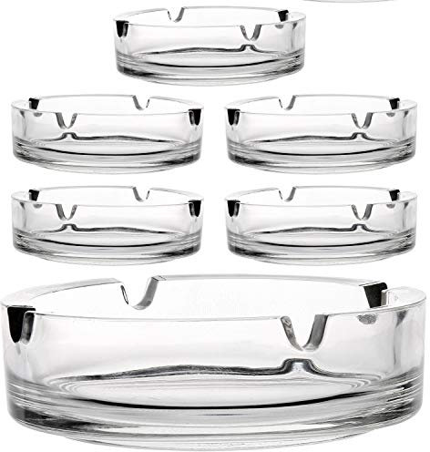 PLATINUX Aschenbecher aus Glas Set 6 teilig mit Zigarettenhalter Glasklar Ascher Zigarettenaschenbecher Gastro stapelbar