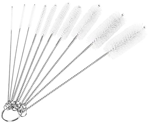 CiaraQ Bottle Cleaning Brushes, 8 Inch Nylon Tube Brush Set | White Cleaner for Narrow Neck Bottles Cups with Hook, Set of 10pcs.