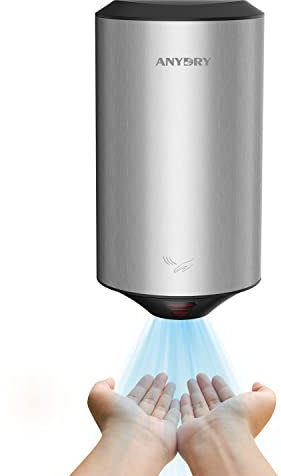 anydry Compatto Asciugamani Elettrico Automatico con Fotocellula,ad Alta velocità Asciugamani ad Aria Spazzolato Acciaio Inossidabile 1350W
