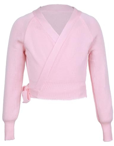 TTAO Enfant Fille Cache-Coeur de Ballet Danse Classique Tricot Chaud Hauts de Danse Manches Longues Gymnastique Patinage Bandage Boléro Soirée Cérémonie 3-10 Ans Rose 3-4 Ans