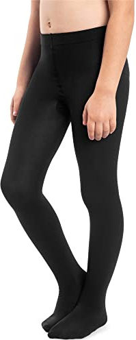 NOQ Collants épais Corina Plain 120 DEN pour fille. Leggings chauds à porter à la maison, pour le ballet, les cours de danse. Collants opaques, noir, bleu marine, blanc, rose, Noir , 152/158 cm
