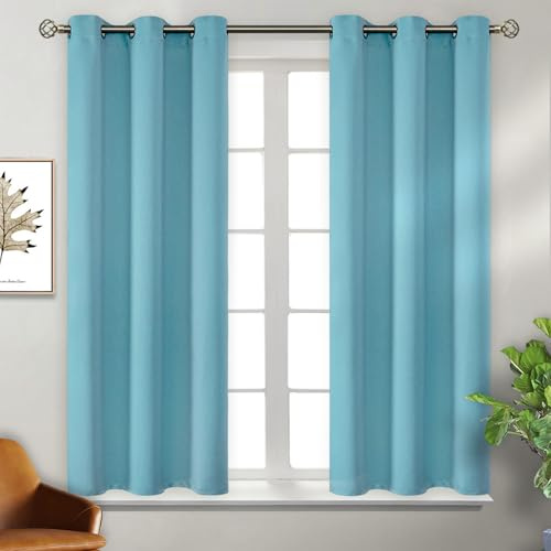 BGment Tende oscuranti, con occhielli, isolamento termico, per camera da letto e soggiorno, set di 2 pannelli (96 x 114 cm, colore: acqua)