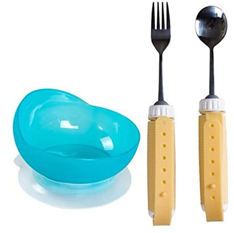 RSGK Juego De Tenedor De Cuchara De Acero Inoxidable, Utensilio para Ancianos con Artritis, Ayuda para Comer para Pacientes Discapacitados, Utensilios De Comedor Adaptables Giratorios De 360 Grados