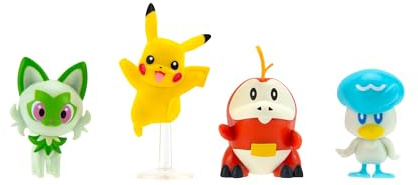 Pokémon Paldea Battle Figure 4 Pack - Features 2-Inch Pikachu, Fuecoco, Sprigatito, and Quaxly Battle Figures