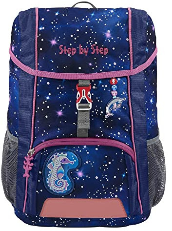 Step by Step Rucksack-Set Kid Reflect „Star Seahorse Zoe“, mit Sitzkissen, ergonomischer Mini-Ranzen mit höhenverstellbarem Brustgurt, für Kindergarten, Vorschule und Freizeit, 13 l, blau-lila