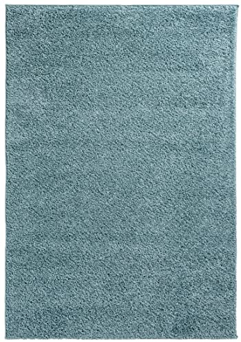 Mazovia Shaggy Hochflor Teppich - Modern Wohnzimmerteppich - Flauschiger Kuschelteppich - Weich Langflor Teppich für Schlafzimmer - Einfarbig Uni Muster - Türkis Blau 160 x 220 cm