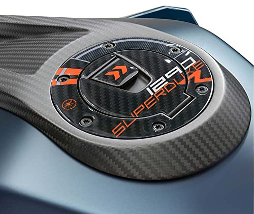 LABELBIKE 3D Motorrad Tankdeckelaufkleber kompatibel mit KTM | 1290 Superduke R 2018-2023, Harzschutz, Kratzfestigkeit, Dekoration, Orange-Schwarz-Carbon