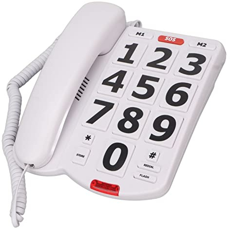 Téléphone à Gros Boutons pour Personnes âgées, Volume élevé, Gros Boutons, Volume Réglable, Téléphone Fixe Filaire pour Personnes âgées, Blanc