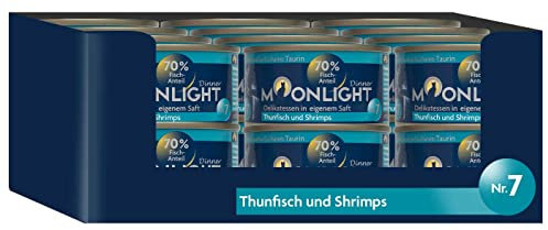 Moonlight Premium Nassfutter Katze Nr. 7 – 24x80g Dose – Getreidefrei mit Thunfisch und Shrimps – Feines Filetfutter im eigenen Saft – Hochwertiges Katzenfutter für Feinschmecker