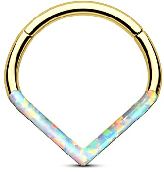 CM Crareesi Mania V-Form Septum Piercing Ring Gold 16G Opal Daith Piercing Schmuck 316L Chirurgenstahl Hoop Ohrringe Nasenringe Septum Creolen Daith Helix Conch Piercing Schmuck