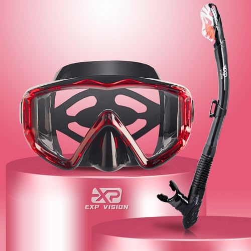 Torrt Pano 3 fönster snorkelmask, anti-dimma dykning glasögon, professionell snorkling, simmaskutrustning för vuxna (rött set)