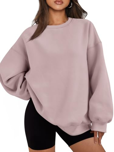 EFAN Womens Sweatshirts Hoodies Oversized Sweaters Crewneck Fleece Casual Tops Basic Comfy Fall Fashion Clothes 2026 Plus Size Maternity Workout Lounge Wear Winter Outfits DarkPink M