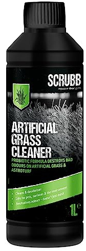 SCRUBB Artificial Grass Cleaner, Natural, Probiotic, Enzyme Cleaner for Fake Grass and Astroturf, Super Concentrate, Deodoriser and Restorer, 1L