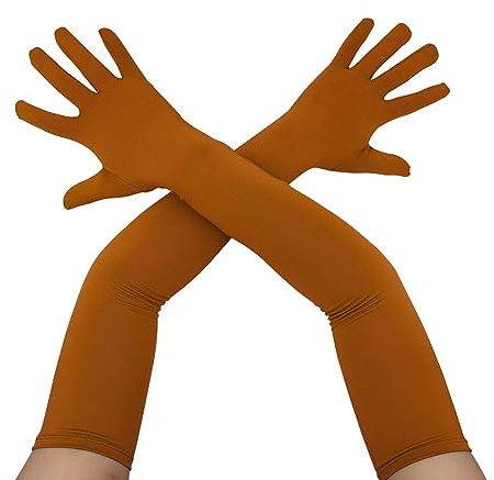Aniler Herren und Damen 55,9 cm lange Spandex-Handschuhe Erwachsene Lange Übergröße Stretch Handschuhe über Ellenbogen Cosplay Kostüm Handschuhe, Braun, Einheitsgröße
