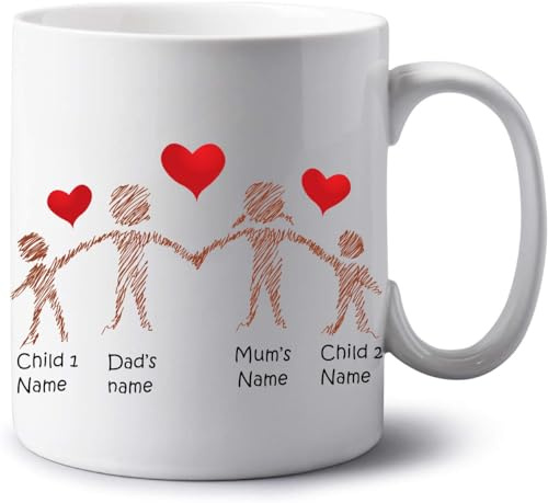 Personalised Family Gifts Jumbo 20oz Mug Family Portrait Extra Large Tea Coffee Mug Birthday Mothers Day Fathers Day Gift Mum Dad Grandad Grandmother Gift Mug (Parents with 2 Kids)