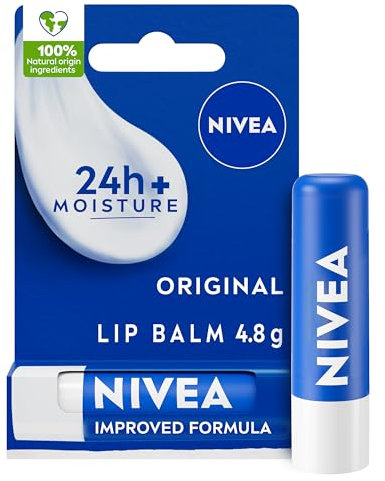 NIVEA Lip Balm Original Care (4.8g) Lip Balm Deeply Hydrates Lips for 24h+, with 100% Natural Origin Ingredients, Shea Butter, and Vitamins, Lip Care