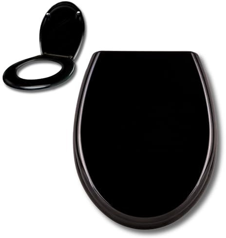 XINZI Toilettendeckel mit Absenkautomatik Antibakteriell WC Sitz Klodeckel mit Quick Release Funktion Abnehmbar Oval Klobrille Toilettensitz mit Softclose WC Deckel aus Duroplast (Schwarz)