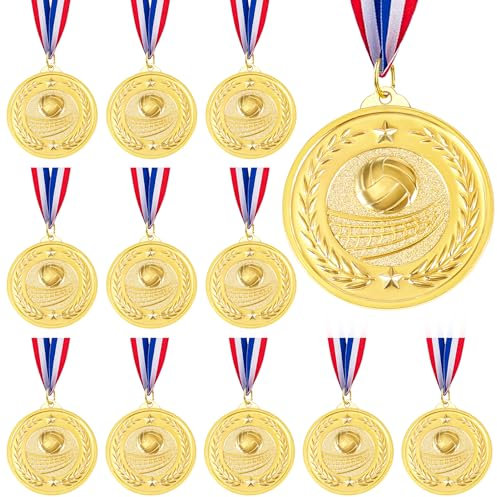 Caydo 12 Pieces Volleyball Medals Golden Metal Medals for Awards for Kid Adults Favors for Volleyball Sports Games Party, 2 Inches
