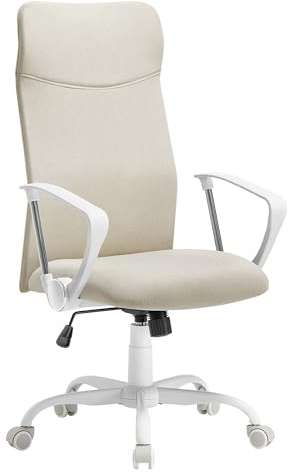 SONGMICS Office Chair, Ergonomic Desk Chair, Swivel Chair, Upholstered Seat, Adjustable Height, Tilt Function, 120 kg Load Capacity, Cappuccino Beige OBN134K01
