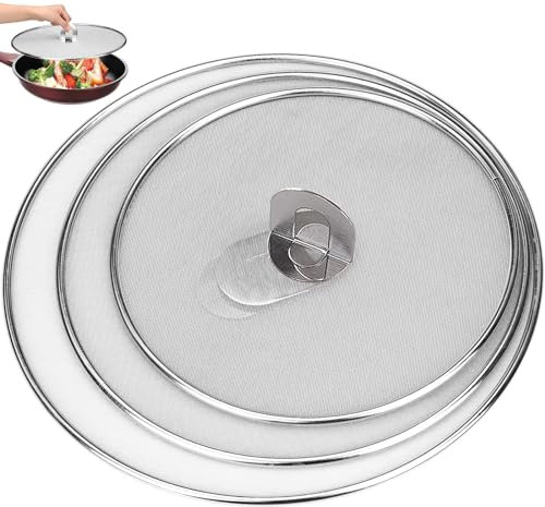 HATANSE 3 Piezas Tapa Antisalpicaduras Cocina Pantalla Antisalpicaduras de Acero Inoxidable Protector Salpicaduras 33cm 29cm 25cm