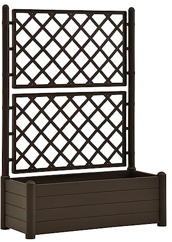 Makastle Jardinière à Treillis de Jardin, Bac à Fleurs Treillis, Pot de Fleurs d’Extérieur, Lit surélevé de Jardin avec Treillis pour Plantes Grimpantes, 100x43x142 cm PP Moka