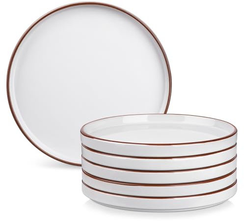 vancasso Serie VENUS Set di 6 Piatti, 21.2 cm Piatti Dessert per Cucina, piatti da Insalata in Gres, Piatti da Pizza Pasta Spaghetti, Forno a Microonde e Lavabile in Lavastoviglie, Bianco