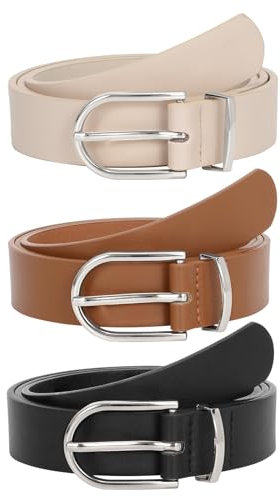 JasGood 3 Stück Damen Mode Leder Gürtel für Jeans Hosen Kleid mit Silberne Schnalle