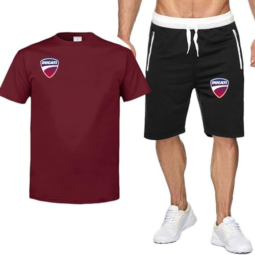 CLMETHE Ensemble de survêtements de gymnastique d'été pour hommes pour Duca-TI, T-shirt Shorts tenues Top Tee coton 2 pièces vêtements de sport Streetwear plage Sport Fitness costumes,E-XL