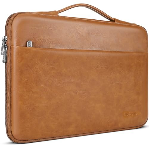 DOMISO 15,6 zoll Laptop Hülle Tasche Wasserdicht PU Laptophülle Laptoptasche Sleeve Schutzhülle für HP, Dell, Asus Notebook,Hellbraun