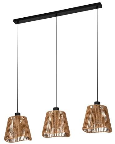 EGLO Hängelampe Lavister, Pendelleuchte über Esstisch | Esszimmerlampe 3-flammig im Japan-Stil, Metall in Schwarz und Papier in Natur, FSC-zertifiziert, E27 Fassung, 91 cm