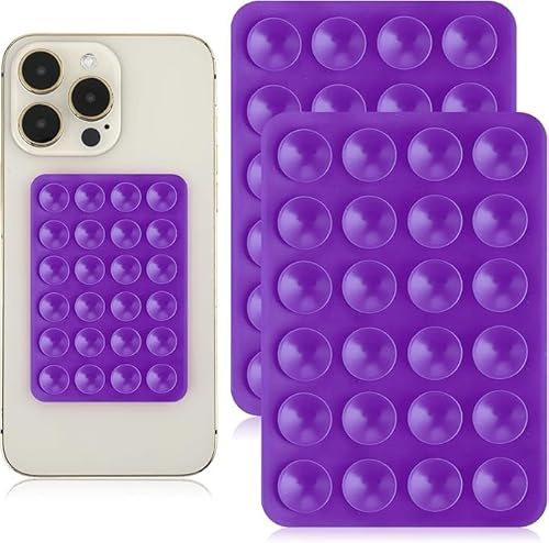 2 Pcs Silicone Suction Phone Case Adhesive Mount, Suction Phone Case Mount Anti-Slip Hands-Free Mobile Accessory Phone Accessory Holder (Purple)