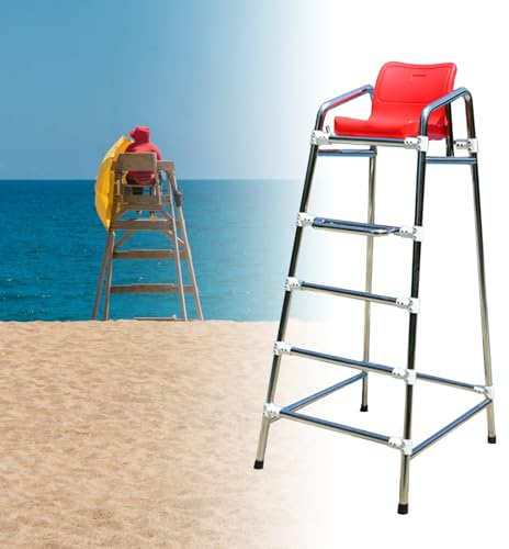 Kunovo Lifesaving Chair for Beach/Poolside, High Weight Capacity Tall Referee Ladder Stool with Red Seat, Detachable Life Guard/Deck Chairs