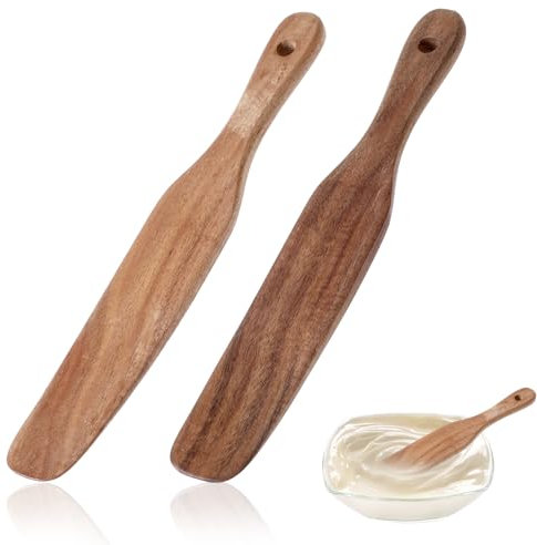 Mabor 2Pcs Wooden Spatula for Cooking, Sourdough Spatula Kitchen Tools Wooden Spurtle with Hanging Hole