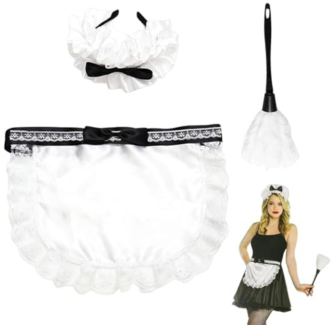 Accessoires pour déguisement de femme de ménage - Accessoires essentiels pour costume de femme de ménage | tablier, bandeau et plumeau inclus, idéal pour Halloween, événements à thème et cosplay