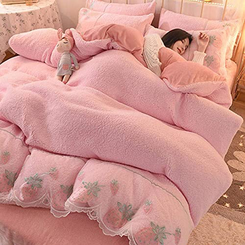 Juego de ropa de cama de franela cálida de invierno de cuatro piezas de terciopelo de cordero, funda de edredón de terciopelo coral de leche de doble cara, funda de edredón de franela gruesa de gamuza