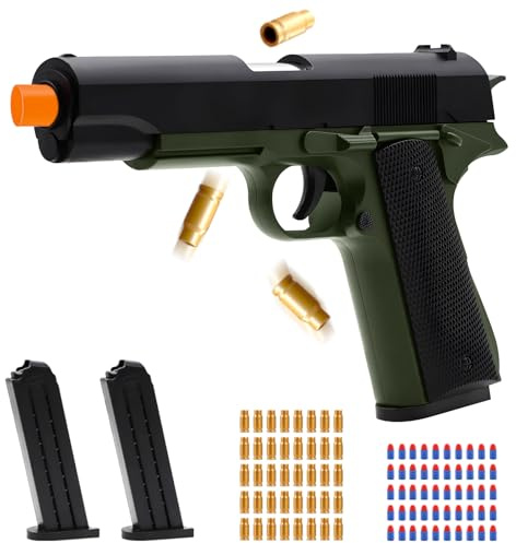 Spcozgil Shell Ejecting Toy Gun, Soft Bullet Pistol with 50 Foam Bullets, 40 Shells & 2 Clips, Fake Gun Prop Gun Gifts for Boys Kids Halloween Christmas Birthdays