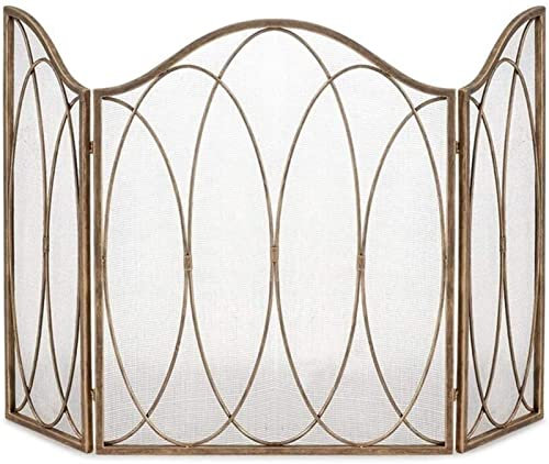 Pare-feu décoratif pour poêle et cheminée - 78,7 x 98,15 cm - 3 panneaux en fer forgé - Grille de protection sur pied avec panneaux pliables