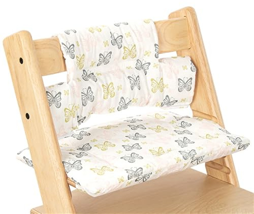 Chickwin Hochstuhl Sitzkissen 2-Teilig, Hochstuhl Kissen Universal Hochstuhl Kissen Abwaschbar Rutschfest für Ähnliche Treppenhochstühle (45 * 27cm,Schmetterling)