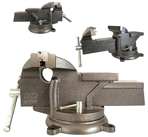 Morsa da Banco 200mm Base Girevole a 360° in Ghisa e Acciaio con incudine Base Fissabile per Banco da Lavoro per Lavorazione del Legno, Metallo